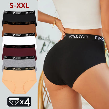 Women's 4-Piece Cotton High-Waist Seamless Breathable Elastic Underwear