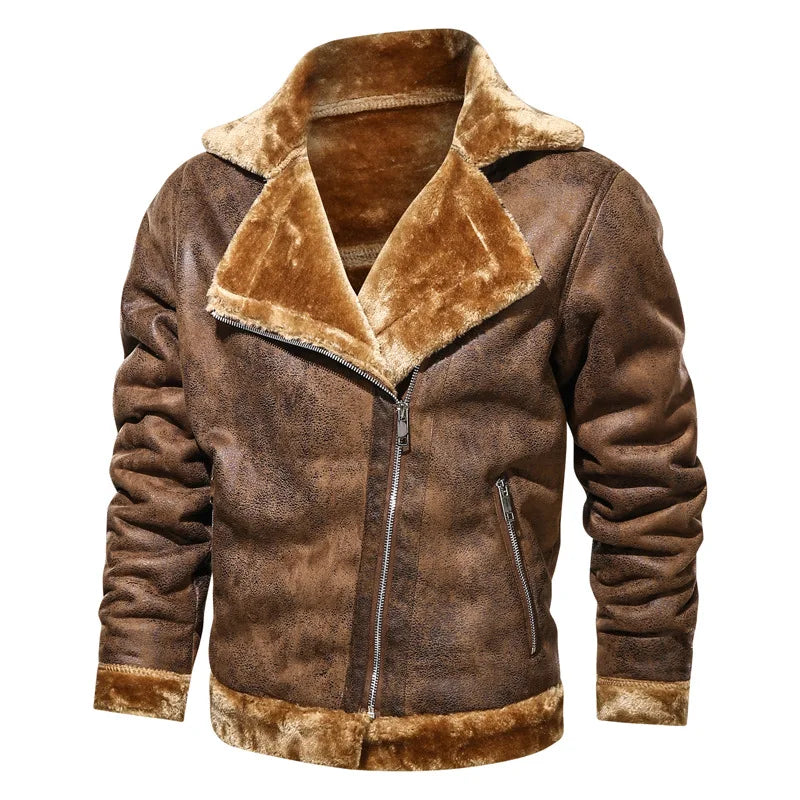 Men's Retro Thick Faux Fur Leather Jacket
