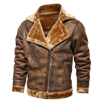 Men's Retro Thick Faux Fur Leather Jacket