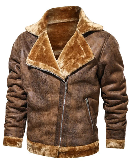 Men's Retro Thick Faux Fur Leather Jacket