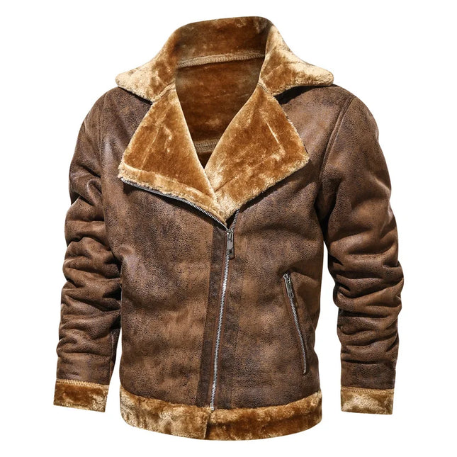 Men's Retro Thick Faux Fur Leather Jacket