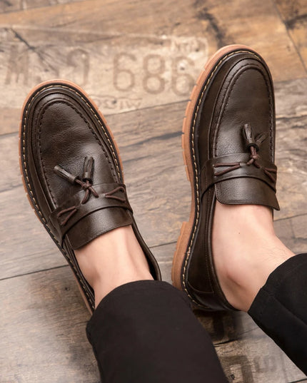 Men's Thick-Sole Leather Slip-On Loafers – Stylish & Comfortable Dress Shoes for Men