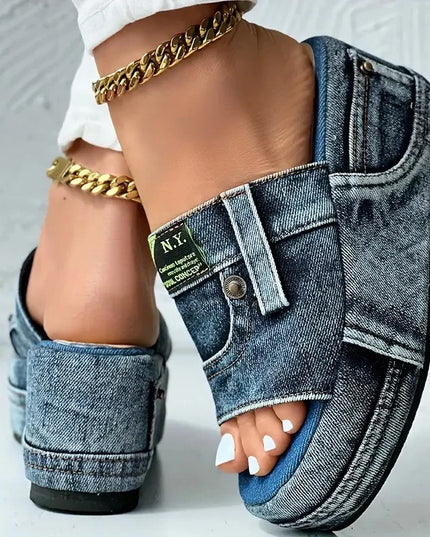 Denim Platform Women's Slip-On Slippers