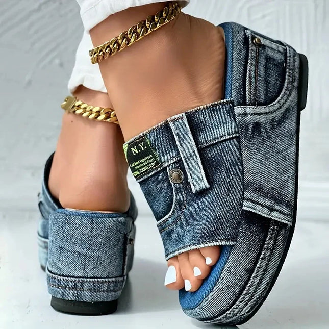 Denim Platform Women's Slip-On Slippers
