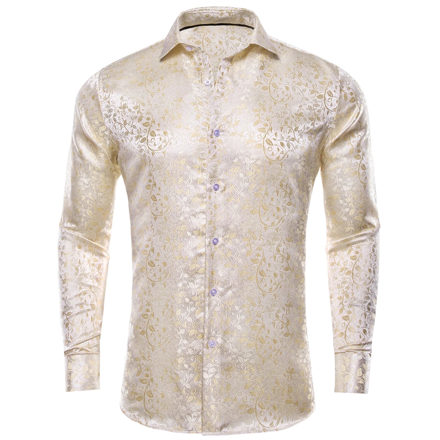 Luxury Gold Men's Silk Jacquard Lapel Shirt