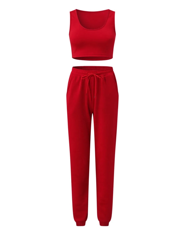 Women's Three-Piece Sweatshirt, Crop Top, and Drawstring Pants Set