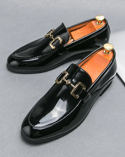 Men’s Pu Leather Loafers – Shiny Leather Slip-On Shoes with Round Toe