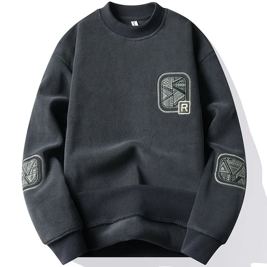 Men's Thick Embroidered Fleece-Lined Sweater