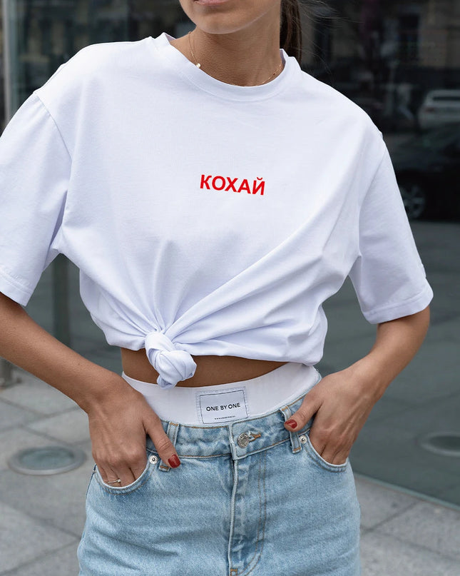 Women's "Кохай" Print Cotton T-Shirt - Trendy Summer Casual Top for Women