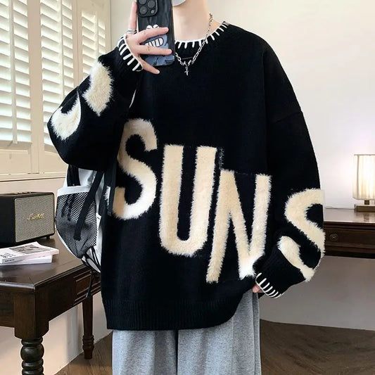 Men's Casual Knitted Loose Fit Jacquard Sweater