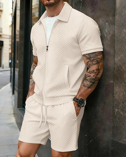 Men's Casual Two-Piece Short Sleeve Polo Shirt and Shorts Set