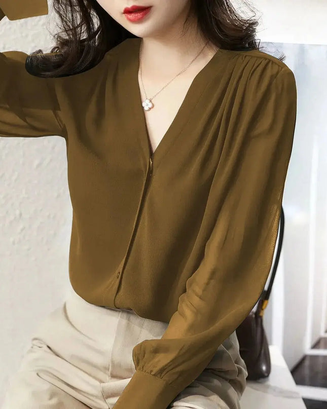 Chic Long Sleeve Ruffled Chiffon Blouse for Women  - Various Colors