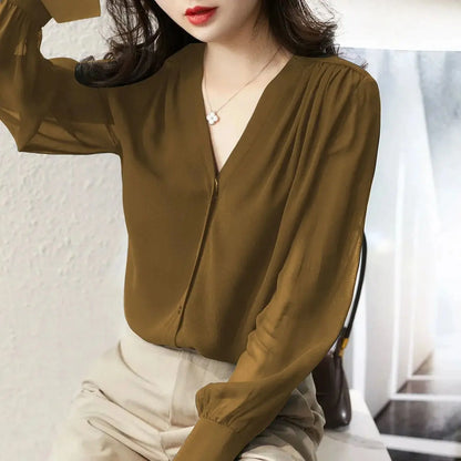 Chic Long Sleeve Ruffled Chiffon Blouse for Women  - Various Colors