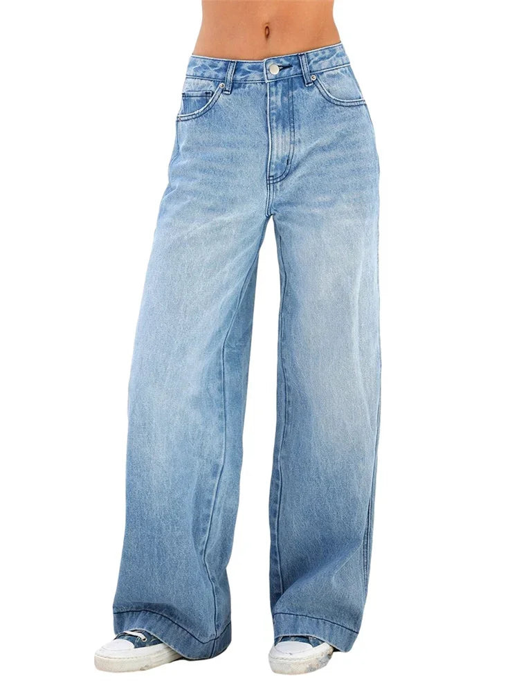 Women's High-Waisted Wide Leg Denim Jeans - Relaxed Fit