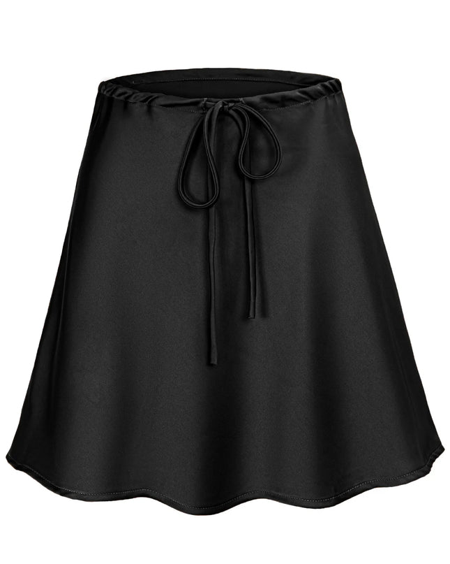 Satin Mini Skirt for Women - Silk Short Skirt with Drawstring & High Waist