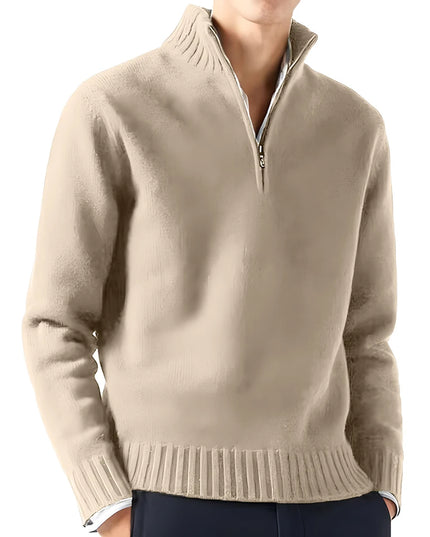 Men's Long Sleeve Turtleneck Sweater - Knitted, Breathable, Half-Zip Design
