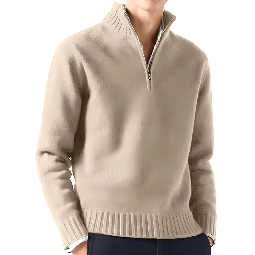 Men's Long Sleeve Turtleneck Sweater - Knitted, Breathable, Half-Zip Design