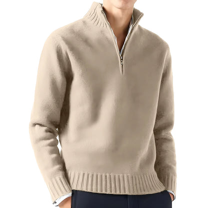 Men's Long Sleeve Turtleneck Sweater - Knitted, Breathable, Half-Zip Design