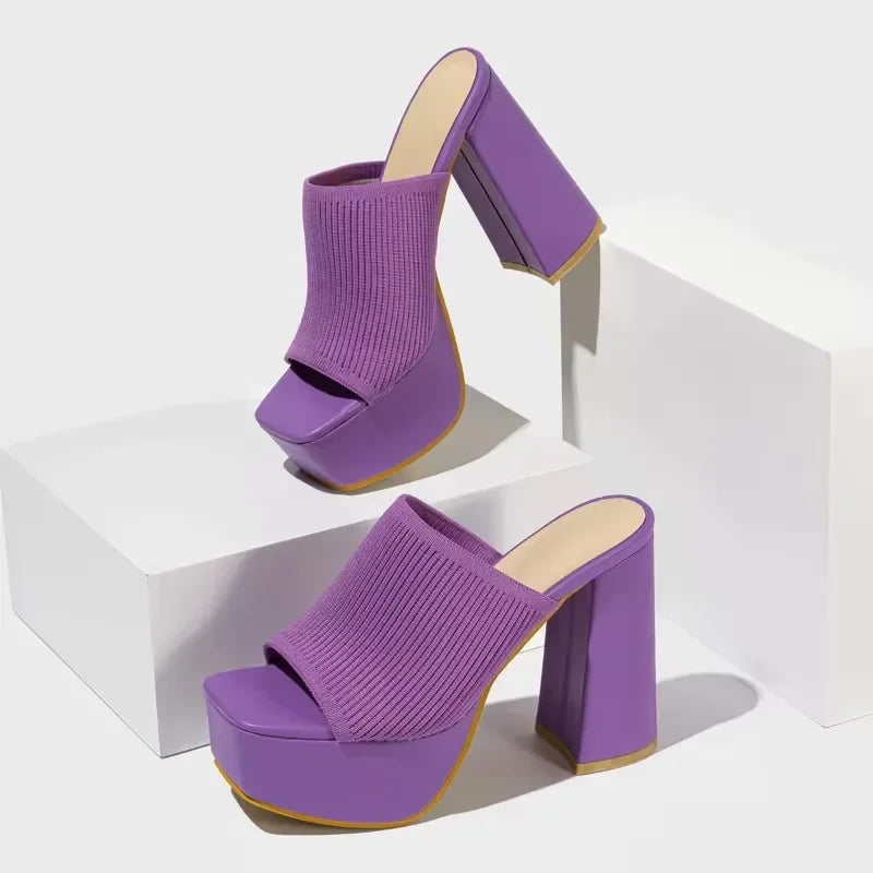 Open Toe High Heel Sandals for Women - Breathable Knitted Design