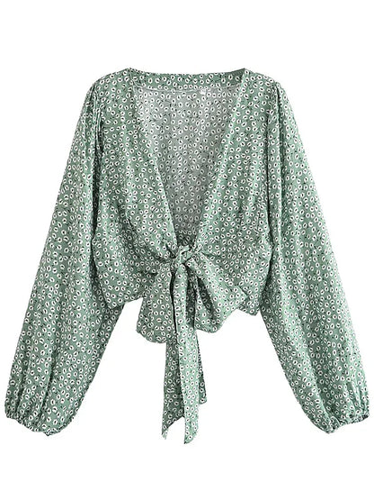 Vintage Women's Floral Print Rayon Blouse & Crop Shirt