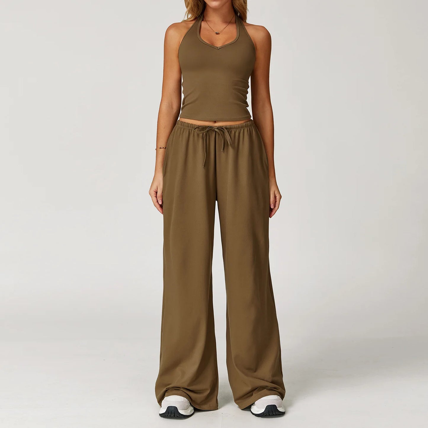 Women's 2/3 Pieces Quick-Dry Vest/Cropped Top and Drawstring Pants Set
