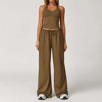 Women's 2/3 Pieces Quick-Dry Vest/Cropped Top and Drawstring Pants Set