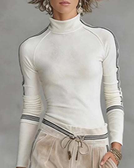 Women's Velvet 2-Piece Set - Turtleneck Pullover Sweater & Wide-Leg Trousers