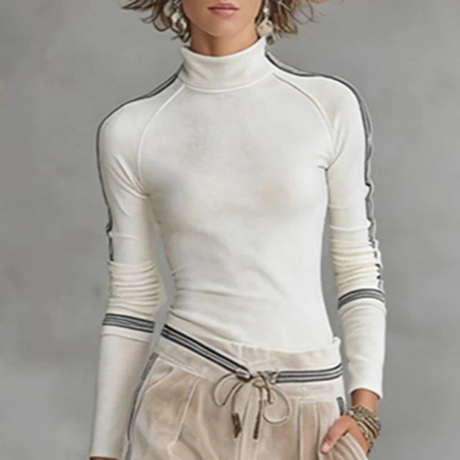 Women's Velvet 2-Piece Set - Turtleneck Pullover Sweater & Wide-Leg Trousers
