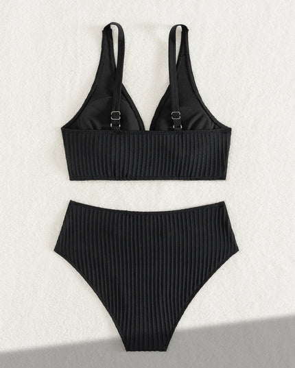 High-Waist Ribbed Push-Up Bikini Set for Women - Two-Piece Swimsuit