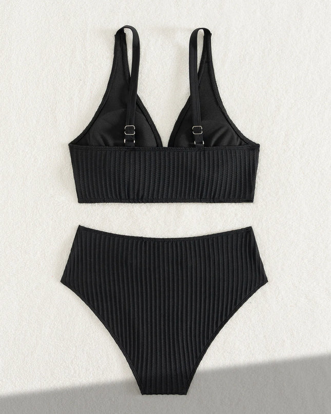 High-Waist Ribbed Push-Up Bikini Set for Women - Two-Piece Swimsuit