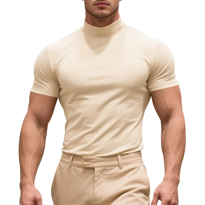 Men's Quick-Dry Half High Collar Short Sleeve Breathable Slim T-Shirt
