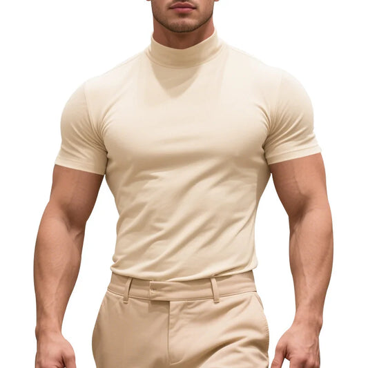 Men's Quick-Dry Half High Collar Short Sleeve Breathable Slim T-Shirt