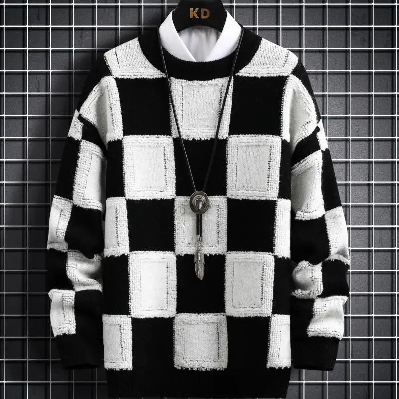 Men's Korean Style Thick Checkered Sweater