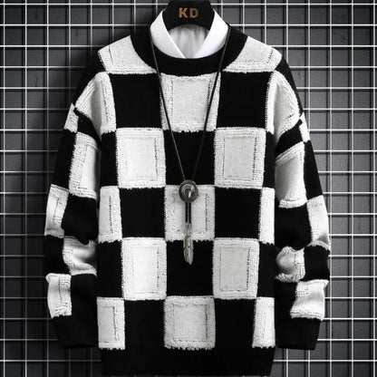Men's Korean Style Thick Checkered Sweater