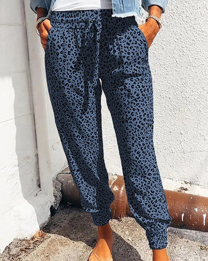 Women's Casual Lace-Up Pants in Loose Fit with Leopard Print - Various Colors