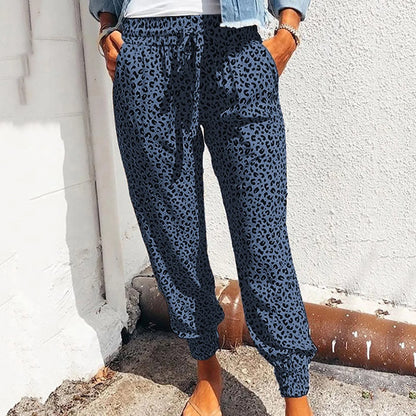 Women's Casual Lace-Up Pants in Loose Fit with Leopard Print - Various Colors