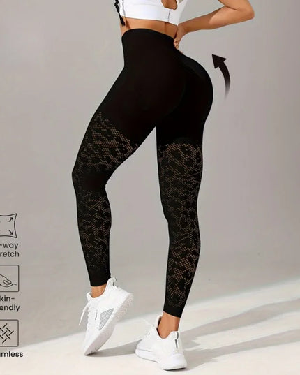 Women’s High-Waisted Mesh Yoga Leggings with Cutout Details