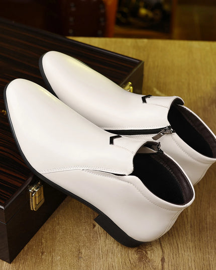 Men’s Faux Leather High-Top Shoes with Side Zipper and Non-Slip Sole