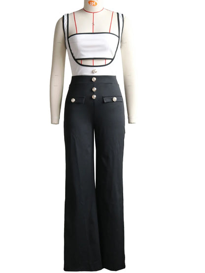Stylish Women's Two-Piece Suspender Jumpsuit & Wide-Leg Long Pants Set