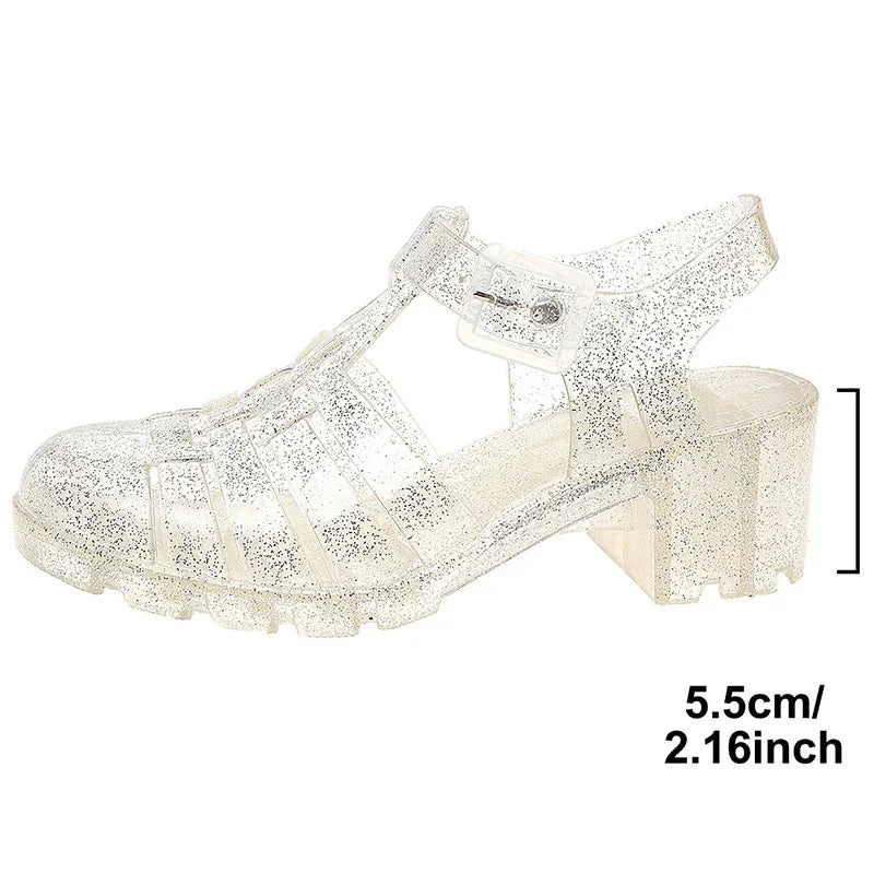 Elegant Women’s High Heel Sandals – Transparent PVC Clear Heeled Ankle Strap Shoes