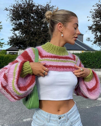 Women's Striped Knitted Crop Top - Chic Sweater Style