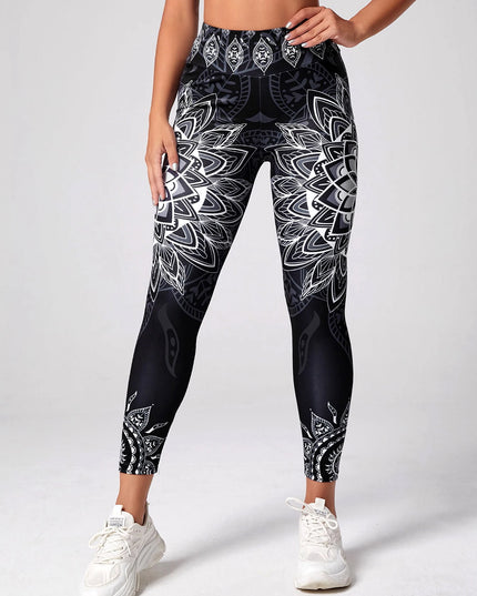 Women’s Lotus-Patterned High-Waisted Leggings