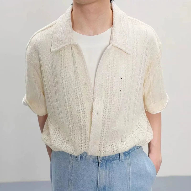 Stylish Men's Mesh Knitted Hollow-Out Transparent Shirt - Breathable, Modern Men's Fashion