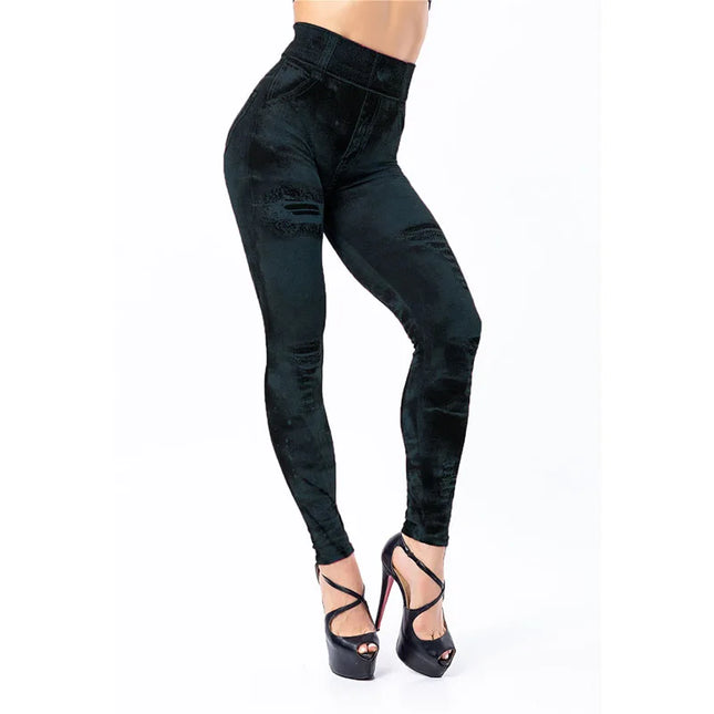 Women’s Slim-Fit Stretch Denim-Look Leggings with Push-Up Design