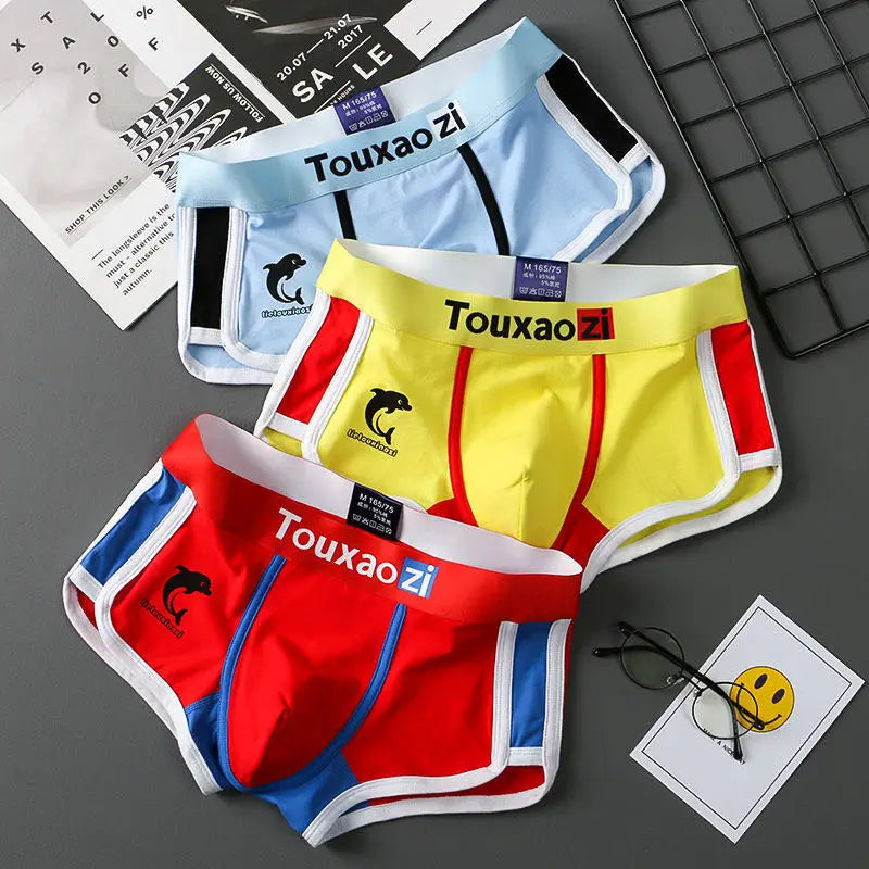 Men's Cotton Boxer Briefs - 3 Pack Underwear with Dolphin Print