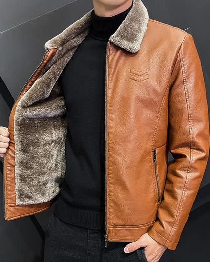 Men's Vintage Faux Leather Jacket with Faux Fur Collar - Various Colors