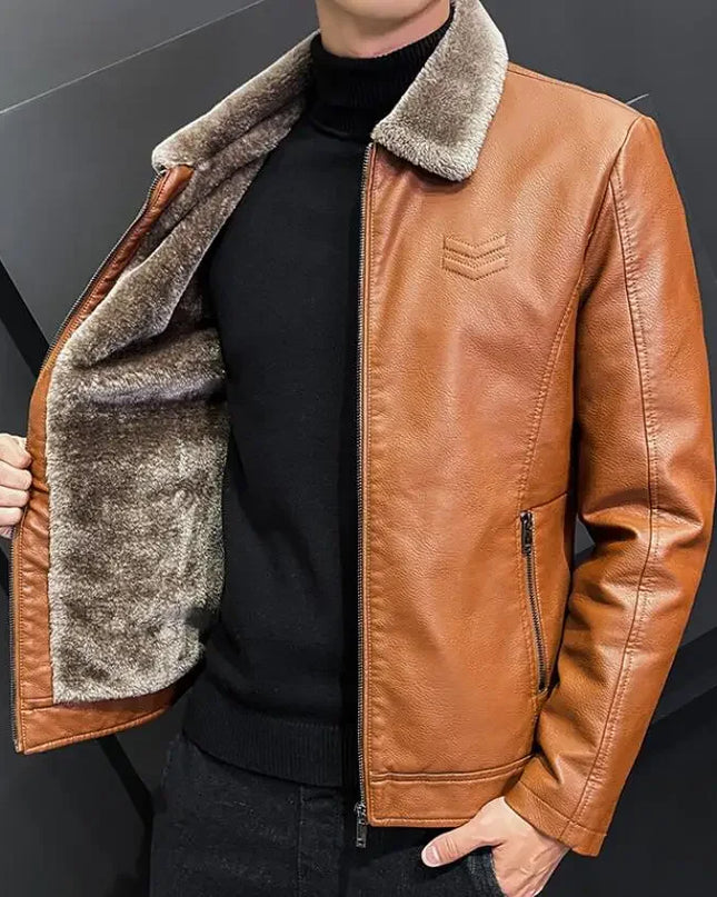 Men's Vintage Faux Leather Jacket with Faux Fur Collar - Various Colors
