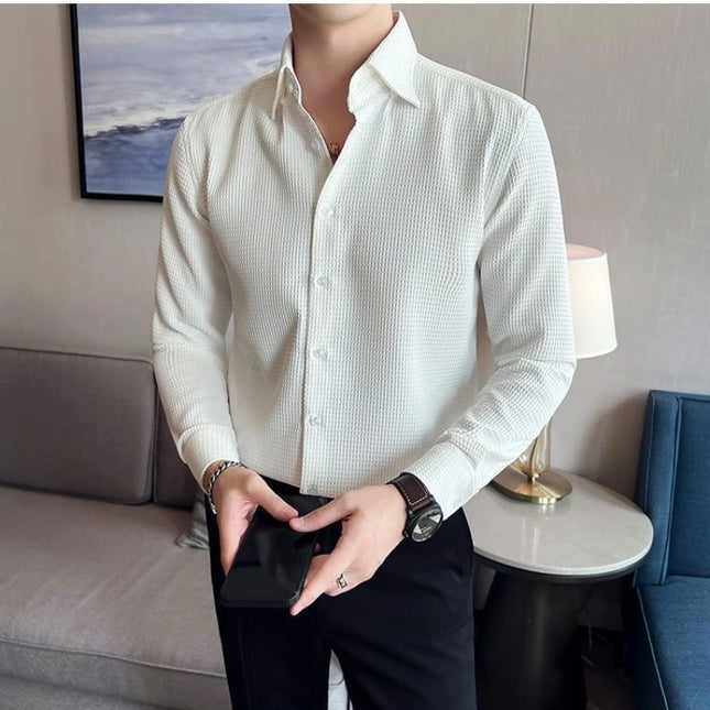 Men's Slim Fit Casual Long Sleeve Polo Shirt - Wrinkle-Resistant