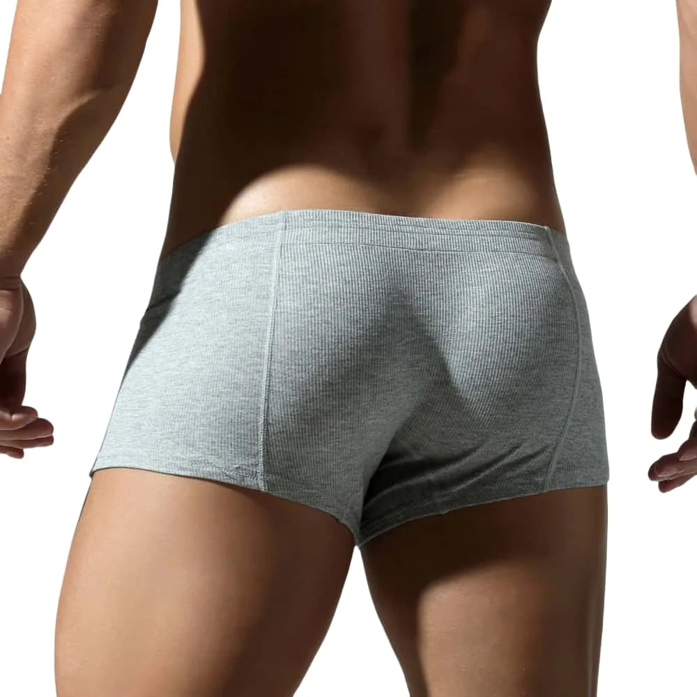 Men's Low-Waist Convex Pouch Boxer Briefs with Button Fly