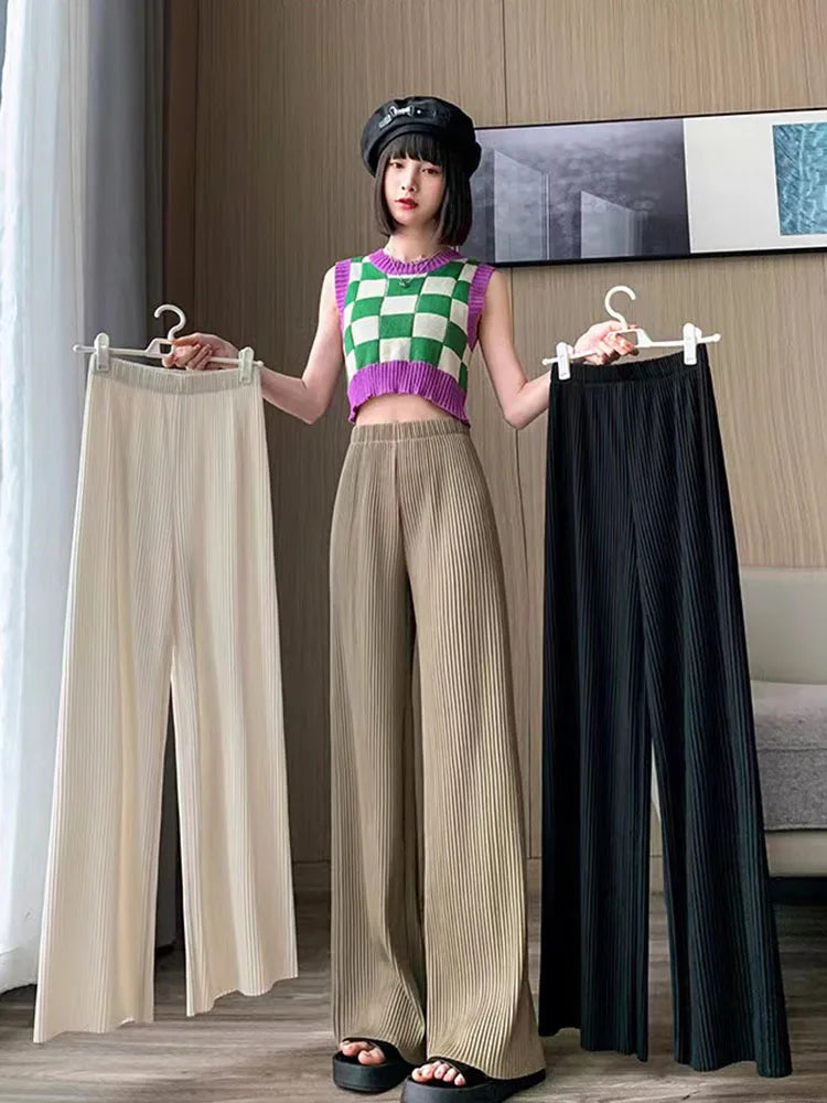 Women's Ice Silk Chiffon Wide-Leg High-Waist Pants